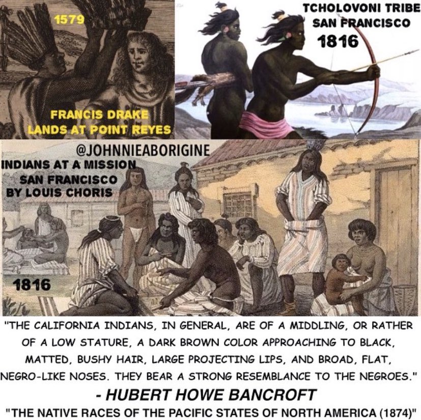 johnnieaborigin's tweet image. 19th century United States ethnologist Hubert Howe Bancroft describing pre-colonial California Indians’ phenotype as black &amp;amp; negro reclassifications; with historical paintings of Aboriginal peoples in California