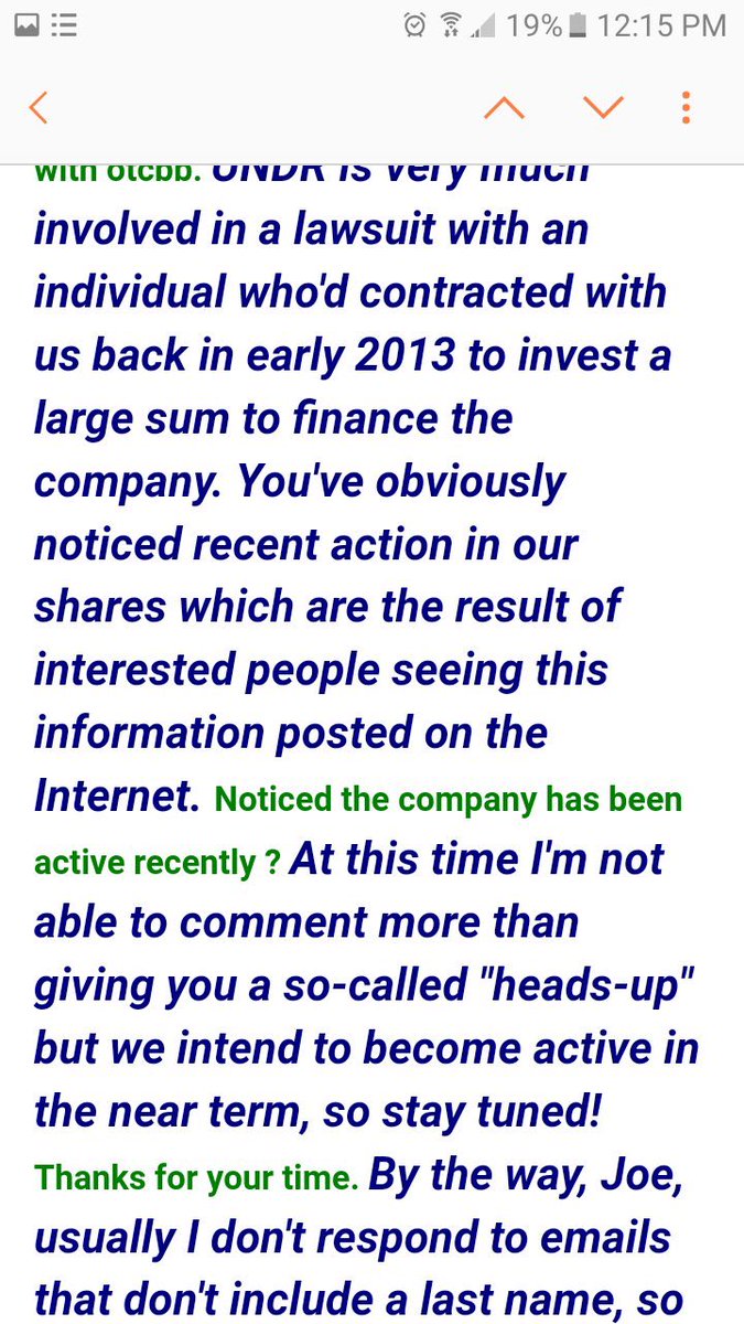 The company reached out to someone on twitter, which went mostly unseen, about them getting active “very soon” which was ALL silky needed to hear... with  $CMGO, lawsuit, and one we’ve banked on in the past moving, this is gonna rip as lawsuit is in the millions with  $UNDR