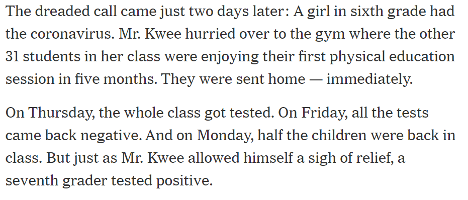 2. Testing and tracing. As this report from Germany illustrates, widely available, short-turnaround testing can help keep schools open.  https://www.nytimes.com/2020/08/26/world/europe/germany-schools-virus-reopening.html