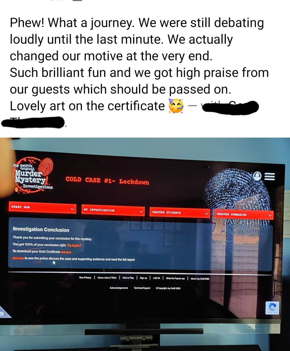 JoyMurderWkds's tweet photo. Players are loving my online realistic https://t.co/FJVWN25QqP 
It is an online game, where you can investigate the murders, review the evidence &amp; watch the action on videos. Challenging &amp; fun!
#coldcase #lockdown #entertainment #activities #gamenight #Play #AnytimeAnywhere https://t.co/9AeWrCc5BK