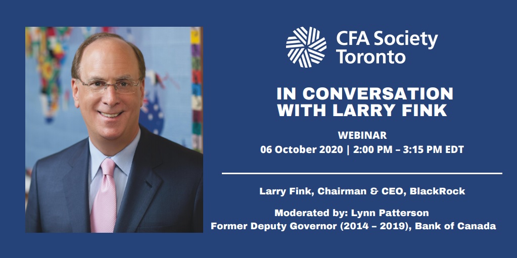 Join us on 06 Oct when Larry Fink shares his experiences over the past few months, along with the importance of stakeholder capitalism, global investing opportunities and the non-linear impact that the pandemic will have on various parts of society bit.ly/2YOvDSA