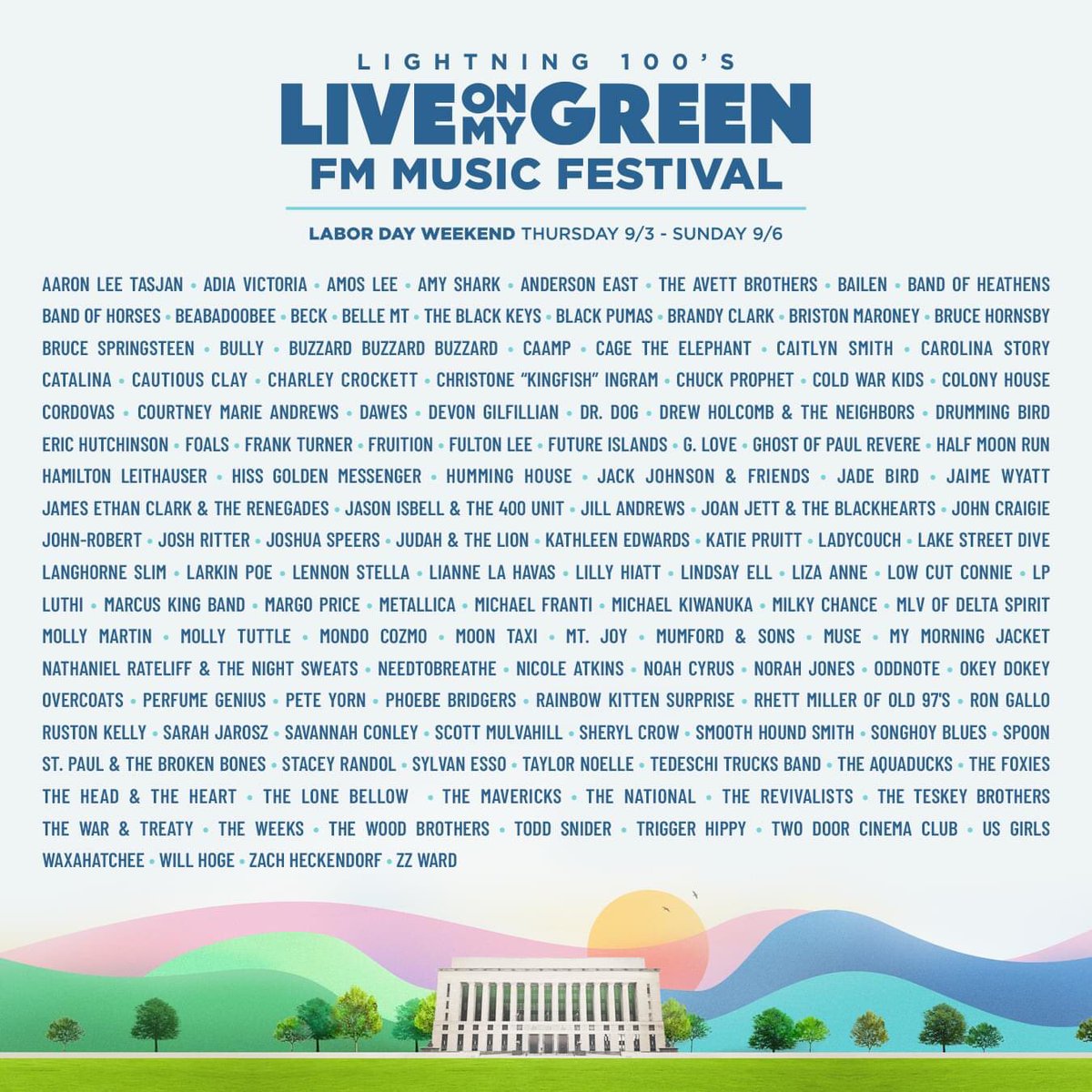 I’m not worthy to be on a lineup with The Boss ... but OK thanks <a href="/Lightning100/">Lightning 100</a>!! 🙀💛 <a href="/LiveOnTheGreen/">Live On The Green</a> is a little different this year! You can listen to the entire fest from wherever you are in the world this Thursday-Sunday! Tune in at lightning100.com. 🎵