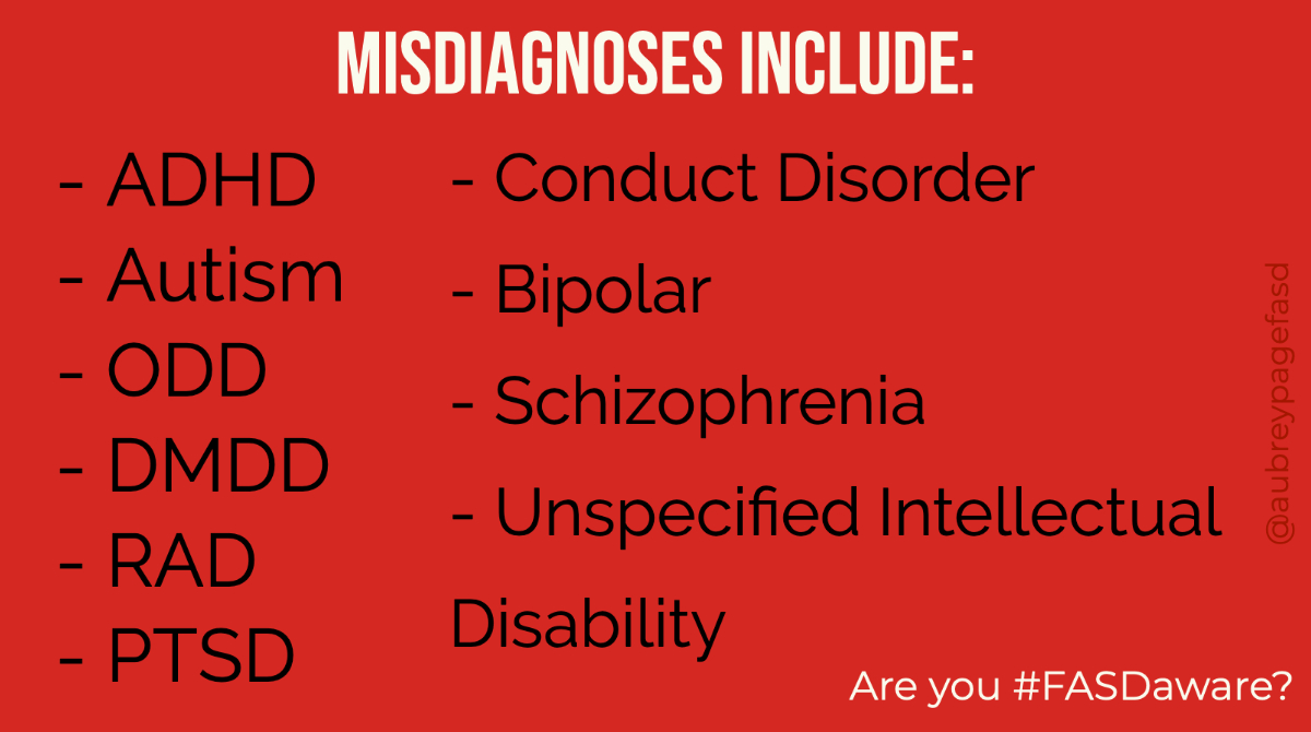 aubreypagefasd's tweet image. Over 80% of individuals with #FASD are misdiagnosed or underdiagnosed. These are some common misdiagnoses.  What else have you seen? #FASDaware #FASDmonth
