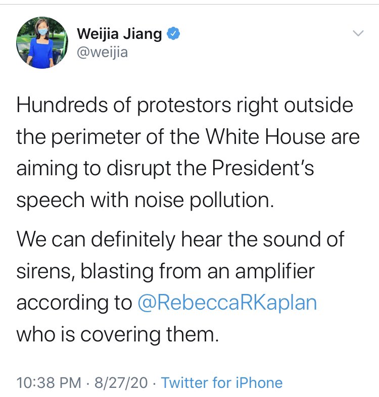 They weren’t alone, of course.  @CBSNews and  @weijia did the same thing. They mustered a lot of outrage about Trump’s lack of social distancing, but had no such concerns with the protest simultaneously taking place across the street or the march this weekend.
