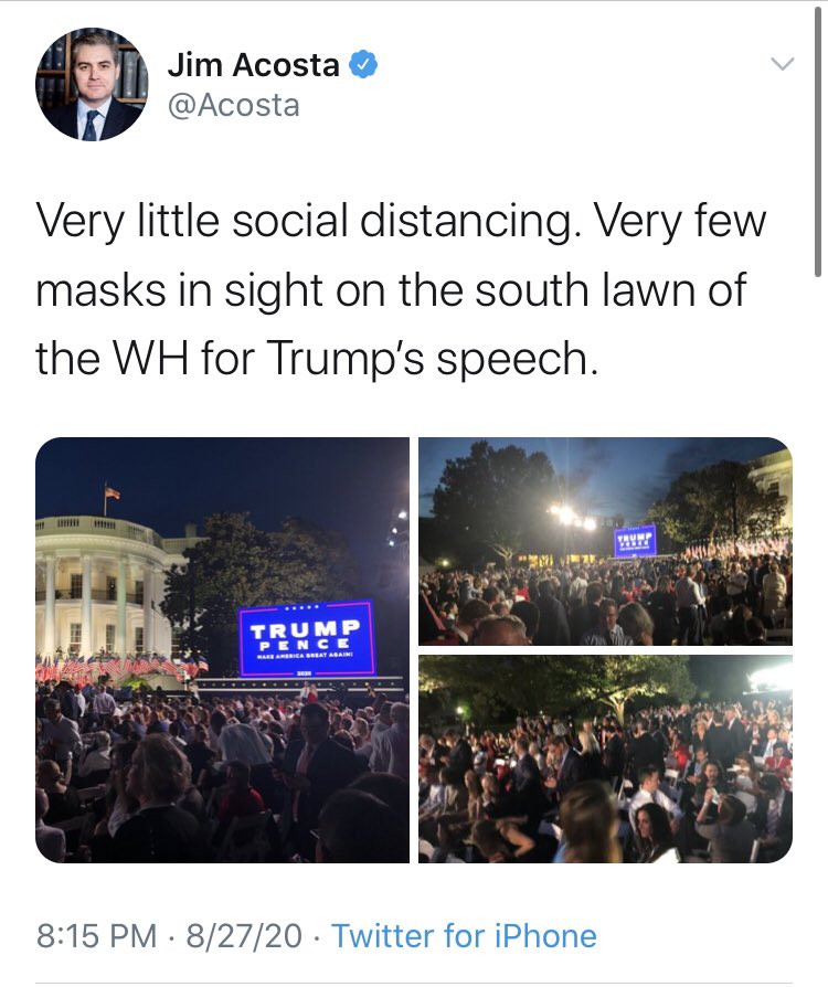  @Acosta was also very concerned about social distancing at the RNC. But when it came to the March on Washington, Acosta’s only concern was why Trump wouldn’t answer his question.