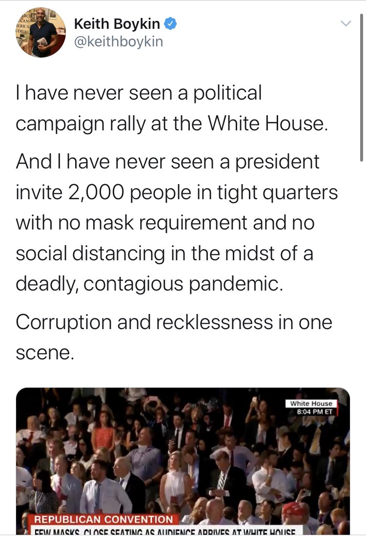 Okay, back to  @CNN. They put on a clinic. Commentator  @keithboykin was deeply troubled about the RNC. He didn’t find any time to express concern about the march. But he did have this vile comment about the First Lady.