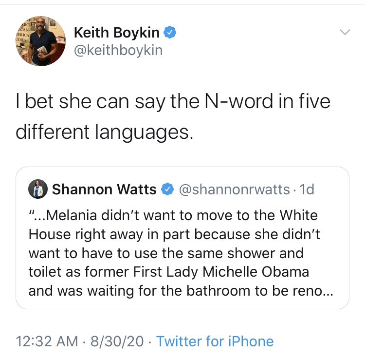 Okay, back to  @CNN. They put on a clinic. Commentator  @keithboykin was deeply troubled about the RNC. He didn’t find any time to express concern about the march. But he did have this vile comment about the First Lady.