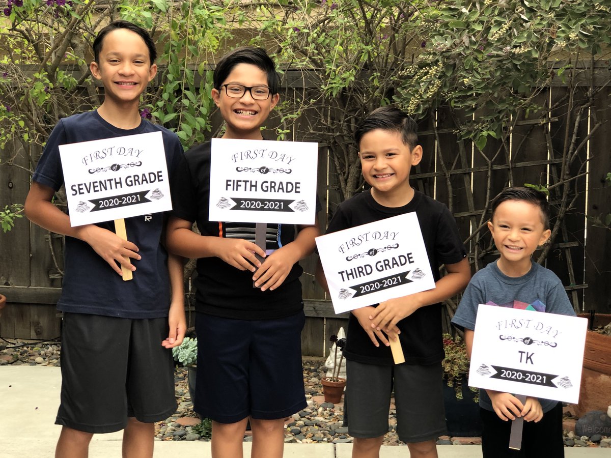The Tamayo family had a busy first day of school! Jeff, started 7th grade at Marshall Middle School, while his siblings Kai, 5th grader, Dax, 3rd grader and Reid, TK, started at EBS Elementary.