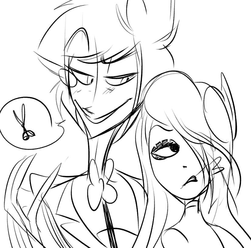 RavenouScorpian's tweet photo. little sketches for today :D sorry been gone forevr haha #HazbinHotel #HazbinHotelFanart #HazbinHotelAlastor #HazbinHotelOC #hazbinhotelEssie #Hazbin_Hotel https://t.co/tX6YJHXMD7