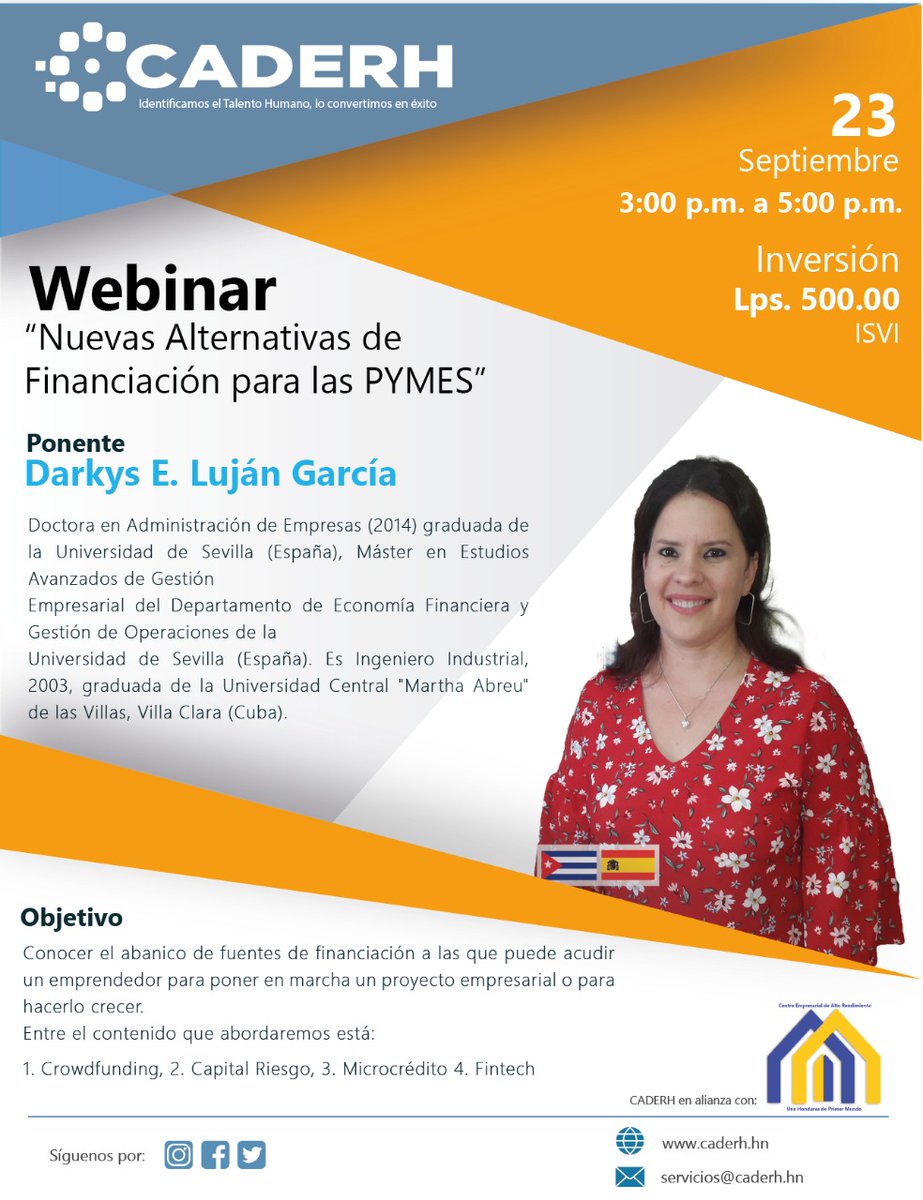 #NuevasAlternativasdeFinanciaciónparalosPYMES”
Expositor: Dra. Darkys Lujan
#conocerás que fuentes de financiación puede ser la más adecuada para tu emprendimiento o para hacer crecer tu negocio even2.app/financiacionpy…
#23Septiembre2020 3PM-5PM #INVERSIÓNL500ISVI