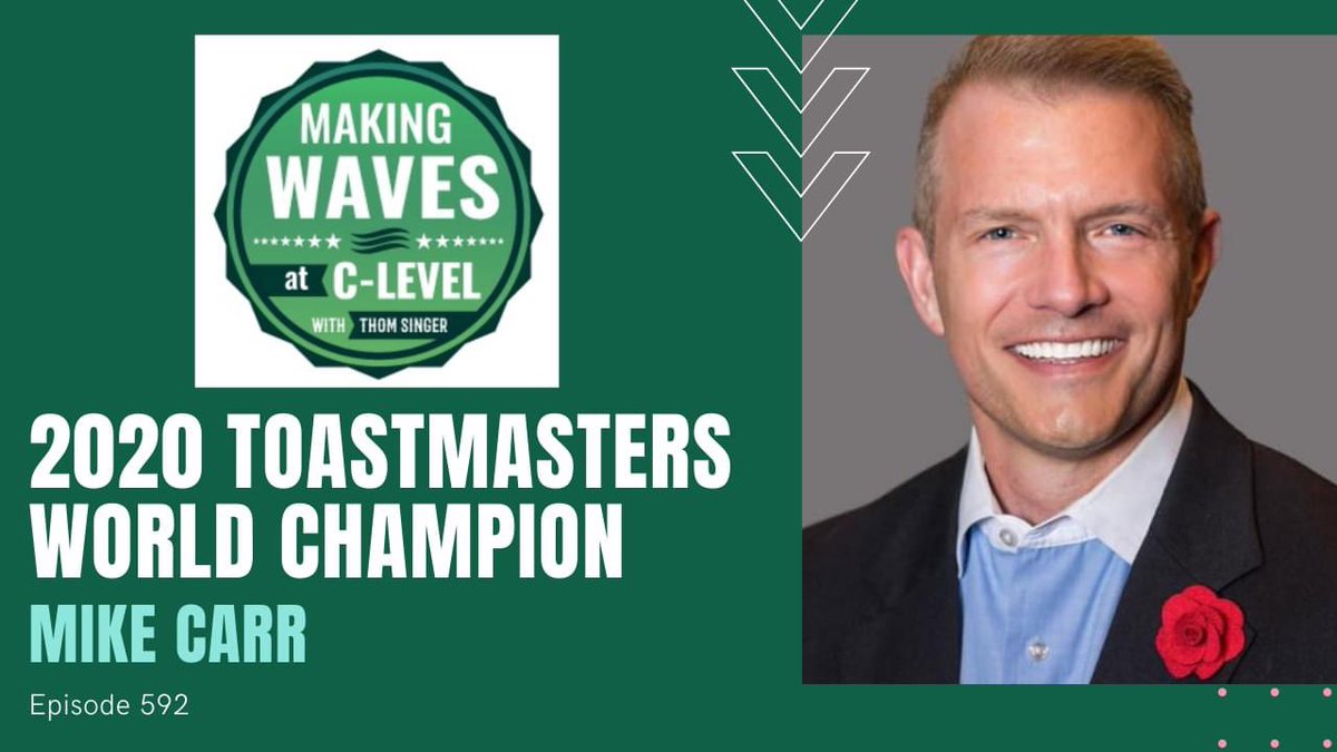thomsinger's tweet photo. First podcast interview with the 2020 #Toastmasters World Champion of Public Speaking - Mike Carr.  Just hours a after his win he sat down for a chat on “Making Waves at C-Level” https://t.co/48KIRtbD9X @mikecarratx #speakerlife #nsa20 https://t.co/a4zbq7VcMa