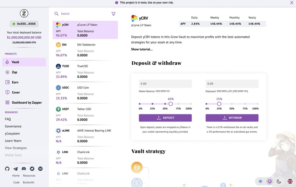 New  $YFI frontend UI mockups -- courtesy of  @freezer_boi. Next step after this (imho): Fiat onramps. Take what  @nashsocial has built with money transmitter licenses in the US and all over the world, add it in: Swipe credit card *directly* into  $YFI Vault. Boom.