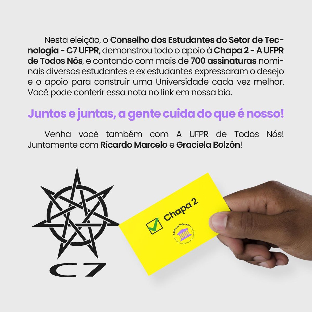 A democracia depende de você! Nos dias 1 e 2 de Setembro o seu voto, será a maneira mais eficiente de expressão, será a sua voz!

Nesta eleição, o Conselho dos Estudantes do Setor de Tecnologia está apoiando a Chapa 2 (<a href="/ufprdetodosnos/">A UFPR de Todos Nós - Chapa 2</a>)

Venha você também com A UFPR de Todos Nós!