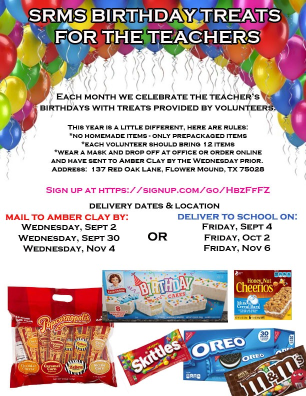September &amp; cooler weather arrive tomorrow!  What better way to celebrate than to deliver some treats to our Shadow Ridge staff members with birthdays this season?  Please consider signing up to mail or drop off treats here:  signup.com/go/HbzFfFZ