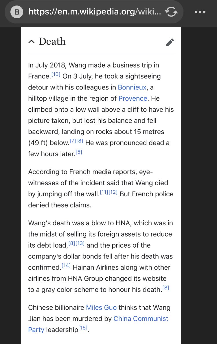 133/ WANG JlAN died 2018Ch!nese AirIine Magnate (think 7 out of 10?)Died in a mysterious fall at age 56 in 2018, some have suggested the €_€_P murdered himAlso had major stakes in Hilton & Deutsch BankHis airline is now about to go broke (Feb 2020)