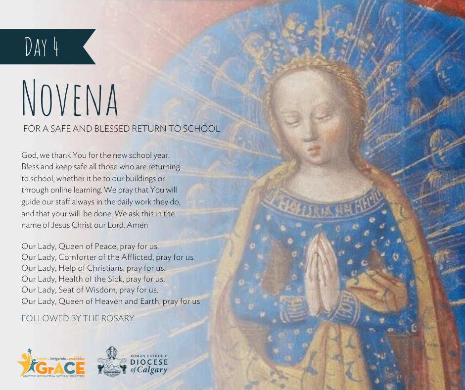 Pray for Catholic Education and a safe return to school. 
#Day4 #CatholicYYC #IBelieveinCatholicEd