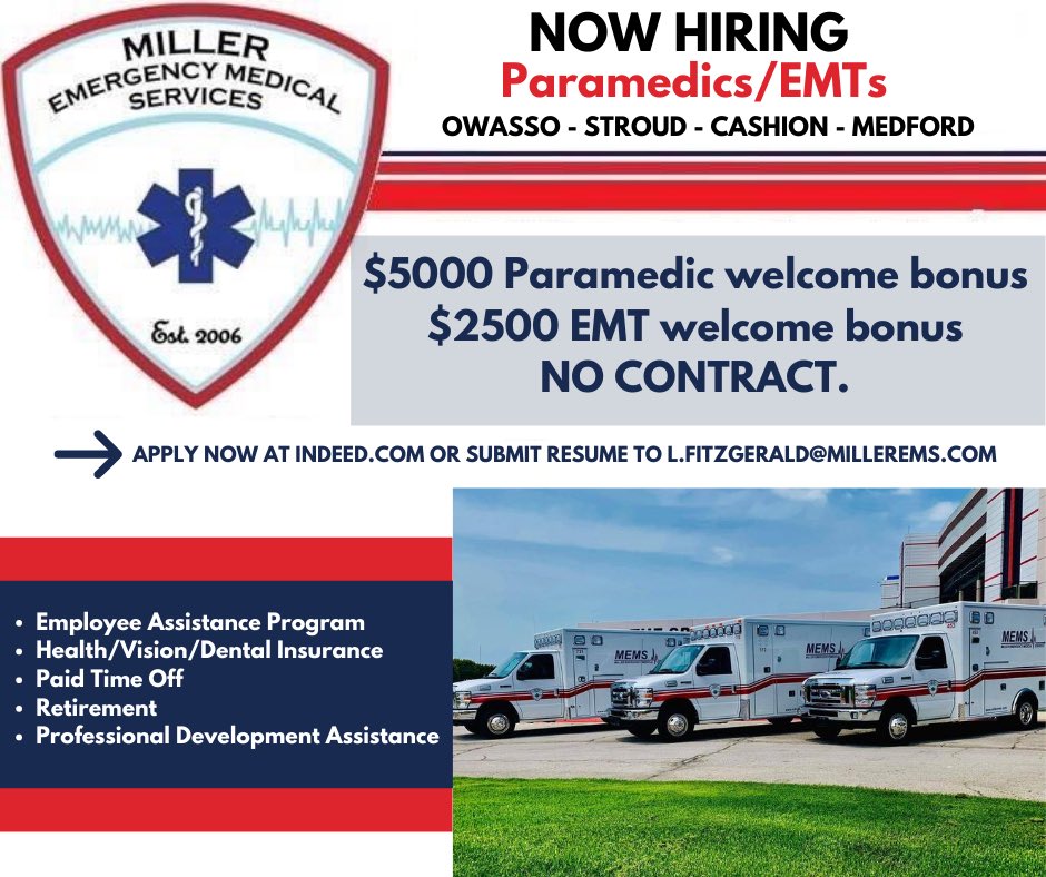 MillerEMS2's tweet photo. Miller EMS is now hiring! https://t.co/EO4C1bv74g