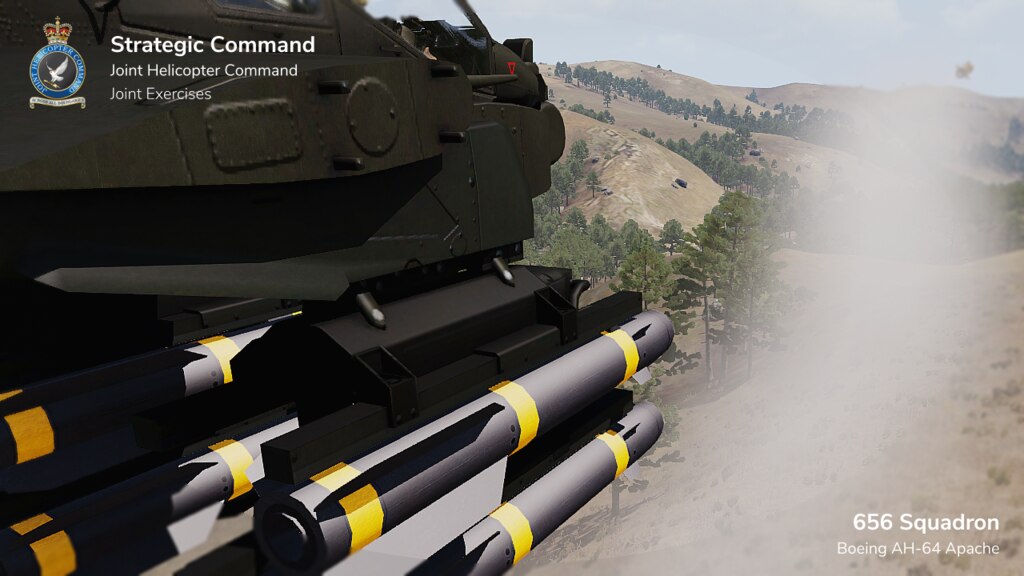 In a recent training exercise, Joint Helicopter command worked with combined force in Strategic command to neutralize and destroy multiple enemy armaments. Squadron 656 deployed with the Boeing AH-64 Apache and worked with field spotters and UAV's to destroy targets. #Arma3