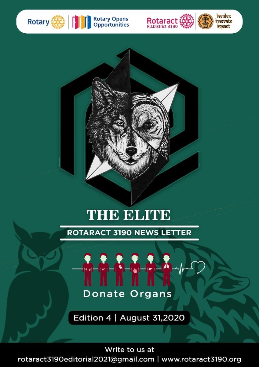 Rotaract3190's tweet photo. Dear Friends 🤗
Check out our Fourth Edition of
*"The ELITE"*
_Rotaract 3190 E-Newsletter_
https://t.co/2isEgaCPJU
This will be a Bi Monthly E-Newsletter of Rotaractors 😁
#TheElite #TeamELITE #E_Newsletter #Rotaract3190 #Involve_Innovate_Impact #2020_21 #೪೪ https://t.co/mANnwD1YxE