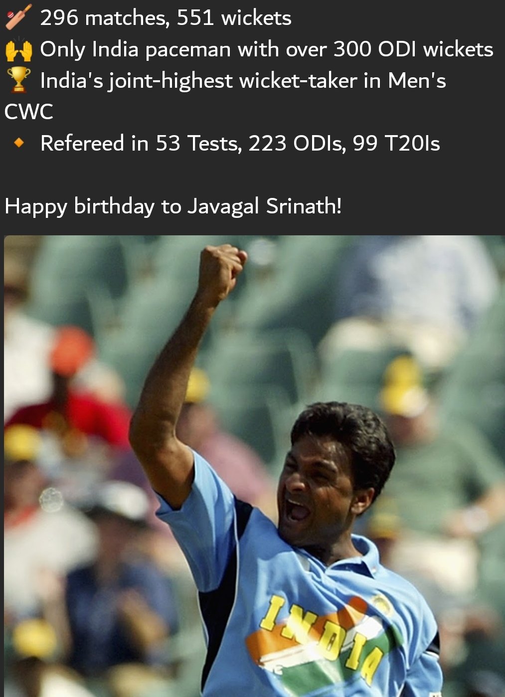 Happy Birthday Javagal Srinath sir, 
Thanks for good memories  