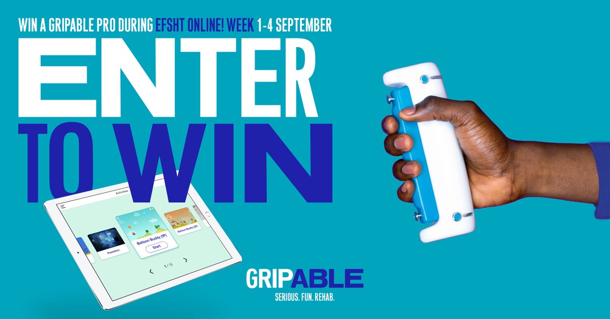 GripAble_Rehab's tweet photo. We've packed our virtual bags and we're off to @EFSHT Online Week - which means our competition to win a GripAble Pro is now OPEN! To enter, request a clinical demo at https://t.co/4x5Y0I4cr1 & use code EFSHT2020 😀
#fessh #fessheurope #fessh2020 #FESSH @FESSHEurope #handtherapy https://t.co/95ESZFiOkf