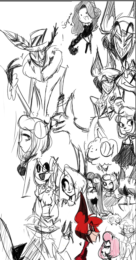 RavenouScorpian's tweet photo. doodles from the stream cursed #hazfamcast #hazbinhotel #stream https://t.co/7gv36VkDDj