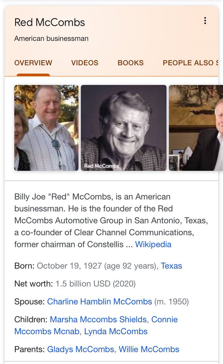 138/ RED MCCOMBSCLEAR CHANNEL FOUNDER; multiple sports teamsR donor (NO NAME, biggest recipient)Apparently a big Trump donorBusted for tax shelters