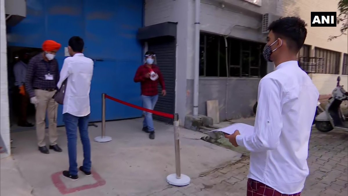 ANI's tweet image. Chandigarh: Candidates appearing in #JEEMain arrive at Bardhaman Computer centre in the industrial area of the UT, that has been designated as an examination centre.

A candidate says, &quot;Many students were waiting for the exam. However, there are a few students this time.&quot;