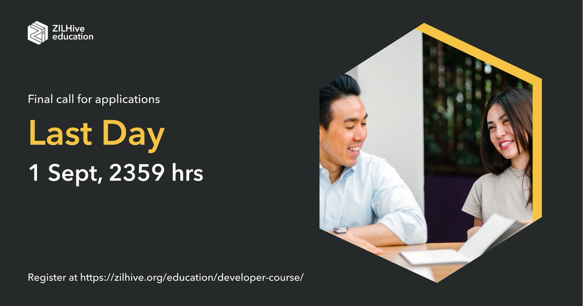 zilhive's tweet image. 📢Final call 📢

Applications for the #ZILHive #Blockchain for #Business course will be closing today, 1 Sept, 2359hrs SGT!

Seize the opportunity to get a full scholarship from @zilliqa &amp;amp; learn to apply blockchain in your workplace 🔥

Apply 👉ow.ly/96Xk50BeeLV

- CF
