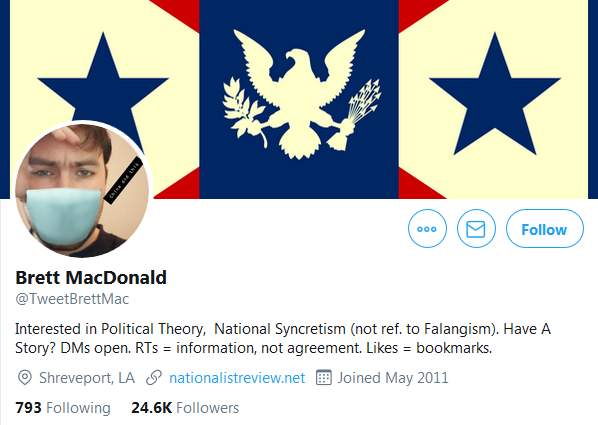 8.@/TweetBrettMac ID: 305211380@/bmacdonald978 ID: 4563147365* Boston Neo-nazi* Covering uprising extensively at .www.nationalistreview* Archiving social media + vids