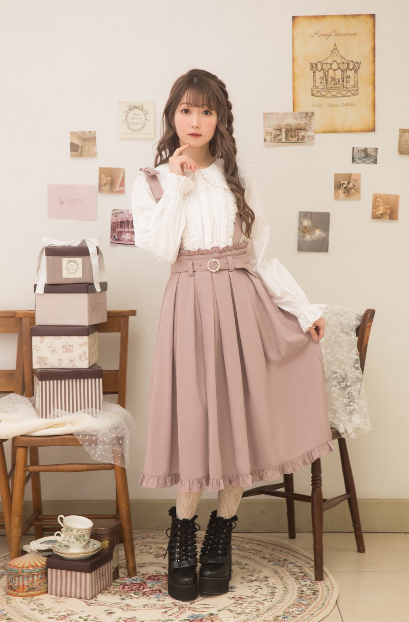 honey cinnamon ピンク　サスペンダー　ジャンスカ　スカート honey cinnamon ピンクサスペンダージャンスカスカート