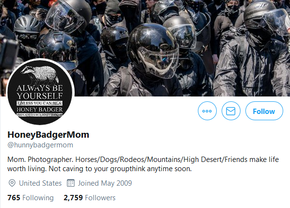 9.@/hunnybadgermom ID: 41400048previously @/ckferrache @/ckbouferrache* Chelly K. Bouferrache former Andy N*o photographer* has previously shared photos of cars and license plates of possible antifascists* Was in Portland for Aug 22 event* Proud Boy fangirl