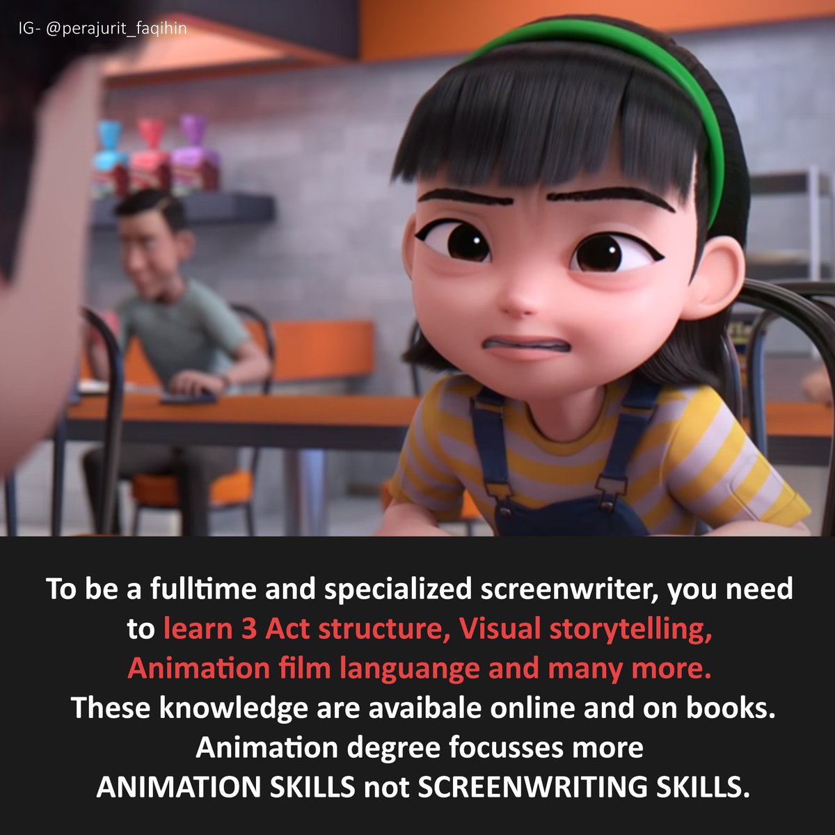 MuhdFaqihin's tweet photo. Ramai suka tanya soalan nih. Hope this helps 😀
#screenwriting #screenwriter #animator #animationMY #ejenali https://t.co/ohwLfppVq1