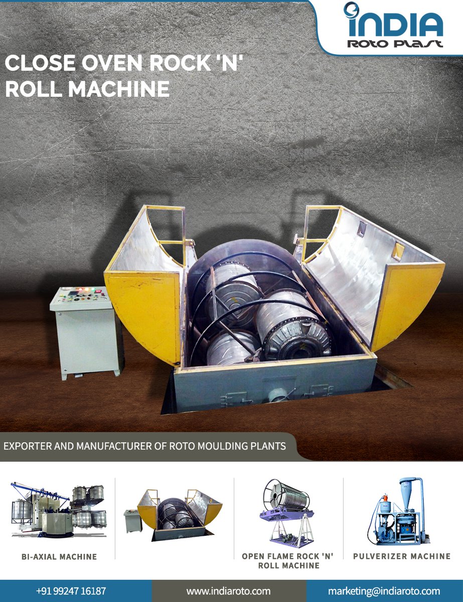 IndiaRoto's tweet photo. Do you wish to enhance your manufacturing production with low gas consumption and in less span of time? Inquire about our close oven Rock N Roll machine by logging on to our official website.
"Visit https://t.co/ncphguiw41 
#indiaroto #machine #rotomouldingmachine" https://t.co/RU5XGCpZZ6