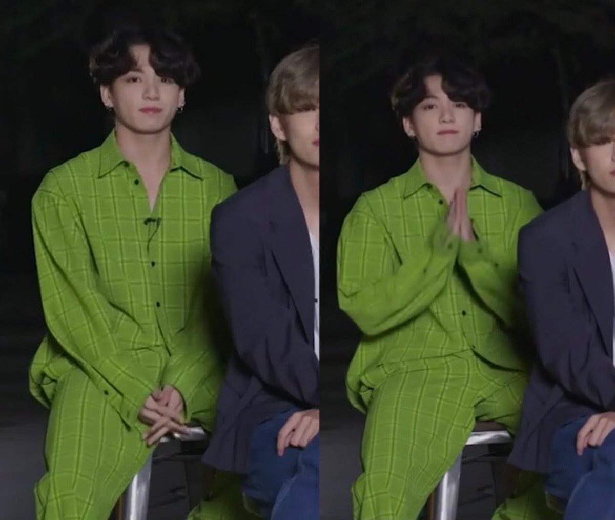 JK also seems to love co-ords/jumpsuits! (like the most recent green one, still on-brand with Virgo = earth/nature tones) Which are the best for when you want that effort but no effort put-together look! (꾸민듯 안 꾸민듯 in korean) credits to  @GetOnSwag for the 2 photos!
