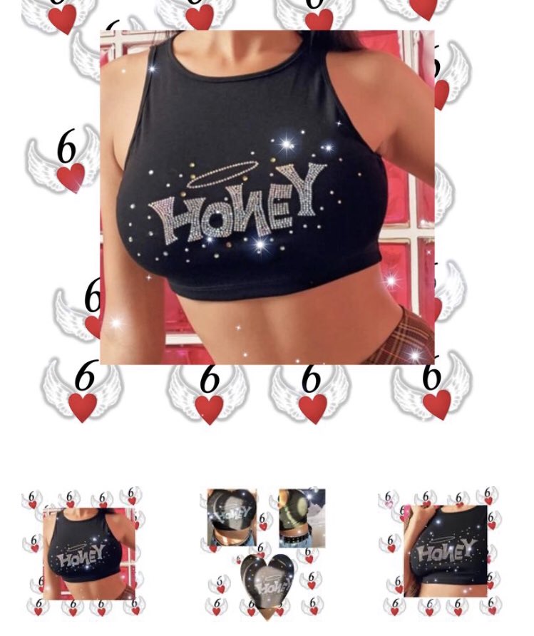 our rhinestone HONEY croptop is also available:  https://6ixheart.com/products/honey-bb