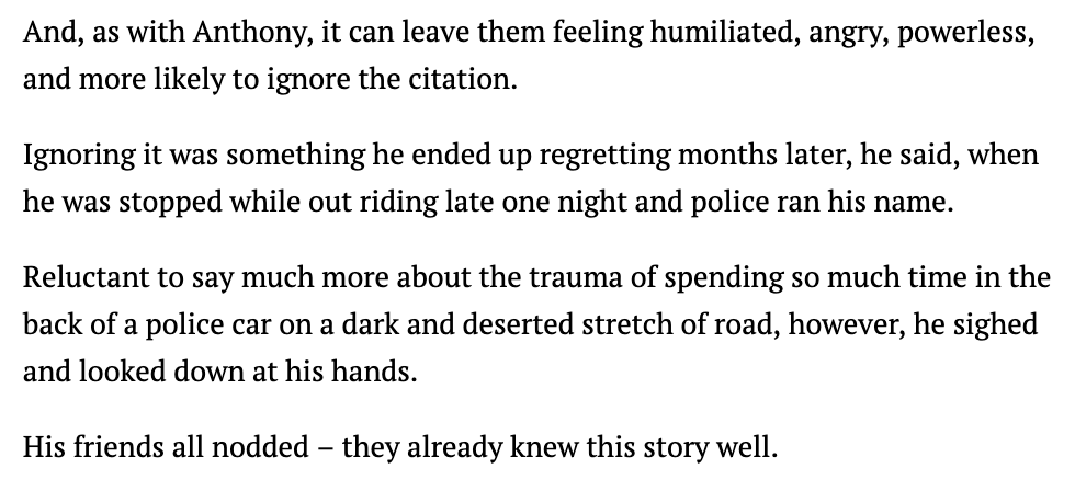 Taking the power away from police to write even bogus citations/have an excuse to stop someone is a good step...I don't want to minimize that. It's just not enough. Like in Anthony's case - LAPD harassed him with a bogus ticket when he broke his ankle just because they could.