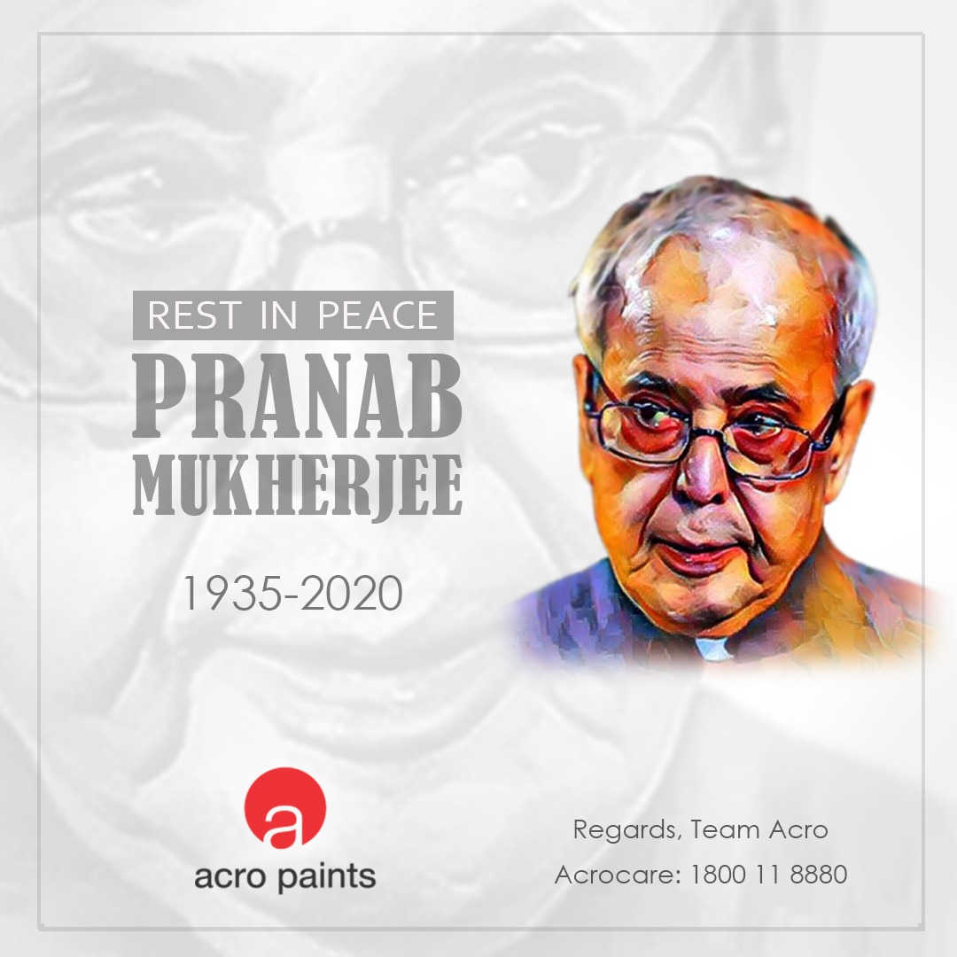 ACROPAINTSDELHI's tweet photo. #FormerPresidentofIndia was an erudite man of impeccable integrity and compassion. His humble demeanor charmed both sides of the aisles in the parliament. Truly a model politician and statesman. #RIPSirPranabMukhejee #PMO #acropaints #healthproclear #Spanezia #PmModiPrideOfIndia https://t.co/i1KFBXzz2b