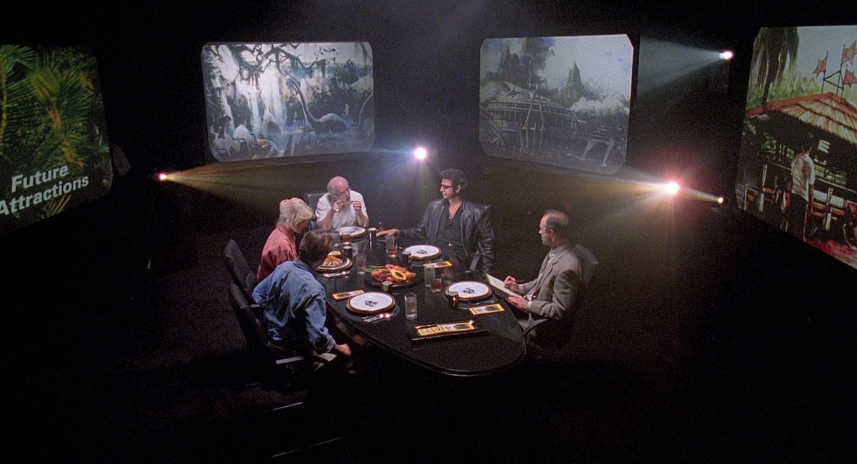 I think about the film Jurassic Park all the time. Which makes sense: it's my favorite movie. Today I want to write about the weirdness of the slide show that shows during the lunch scene (feat: Chef Alejandro's Chilean Sea Bass!) that occurs maybe 30 minutes into the film.