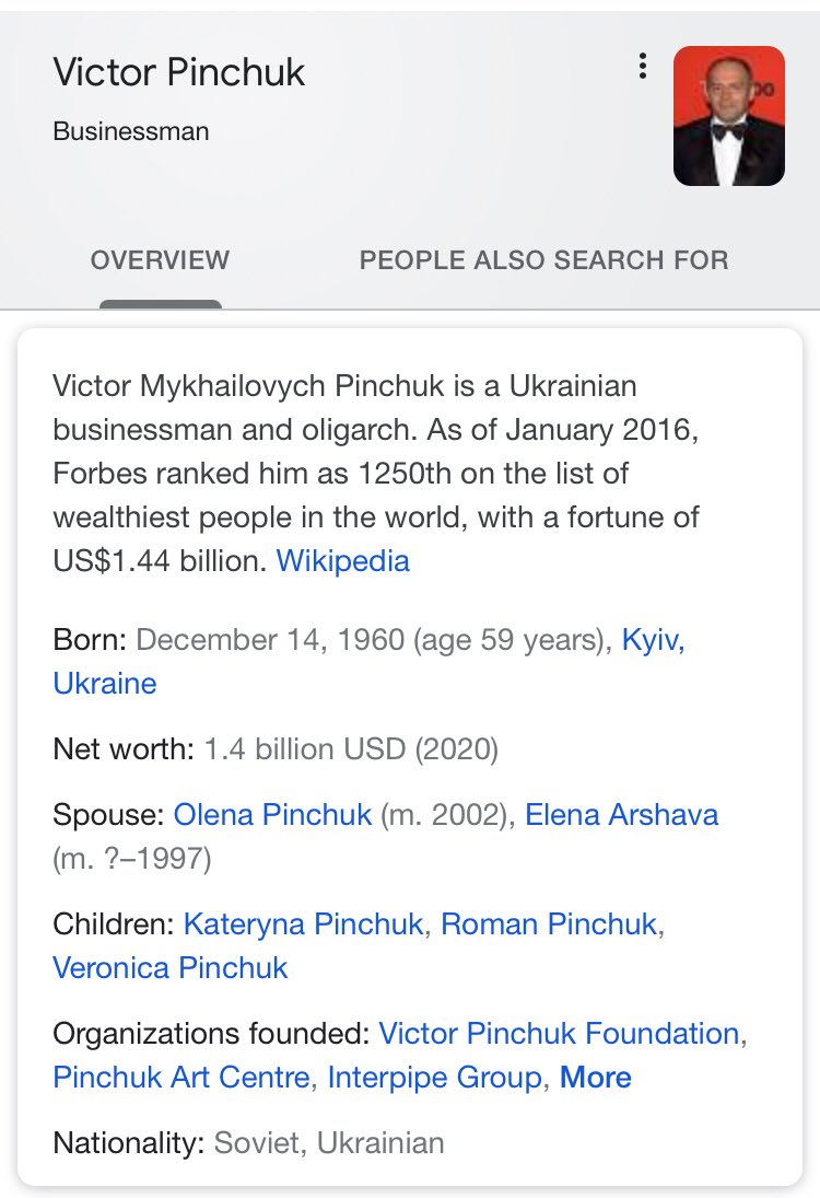 139/ VICTOR PINCHUKUkrainian oligarchAppears to throw money at people in power - but very tight with CIintonsLargest CF donor per  @DawsonSFieldAppears to have been involved in trying to set up  @realDonaldTrump ‘s Impeachment - set up a full-court MSM Press after donation