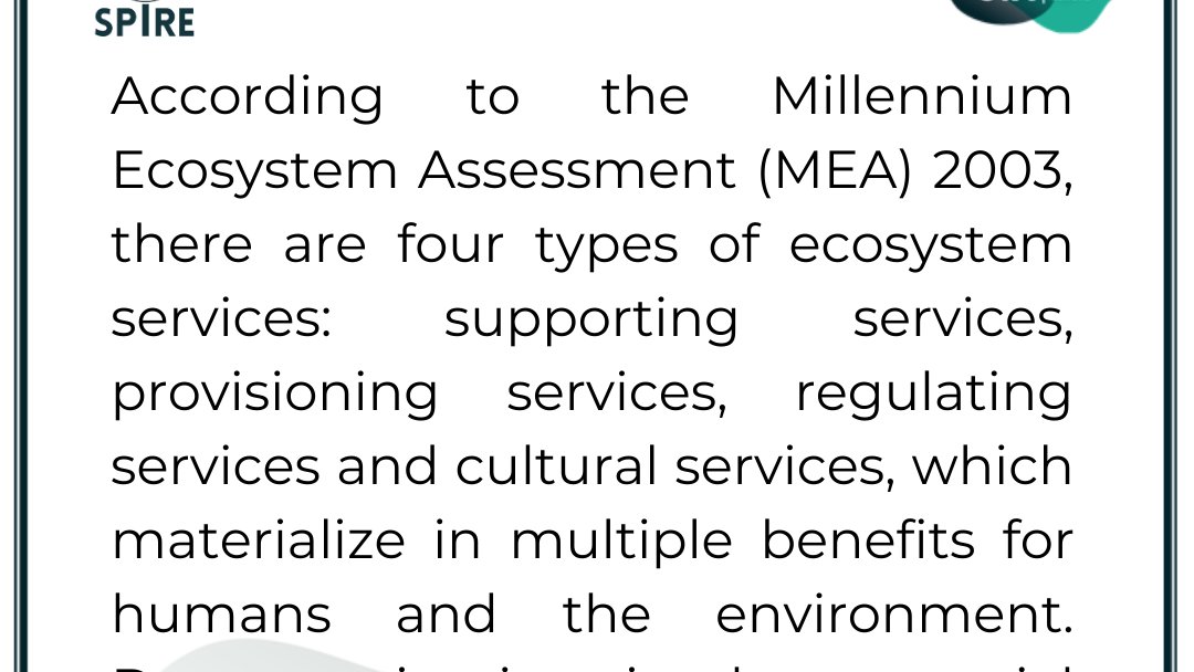 SpireBaiaMare's tweet photo. There are four types of ecosystem services: supporting services, provisioning services, regulating services and cultural services, which materialize in multiple benefits for humans and the environment.
#SPIREBaiaMare #UIABaiaMare #UIAPSIREPROJECT https://t.co/Hq5rUZrx9f
