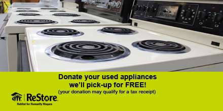Have you upgraded your appliances, but don’t know what to do with your old appliances? Donate them to our #HabitatReStores and we’ll pick them up for FREE! ow.ly/1UQw50BlZyh