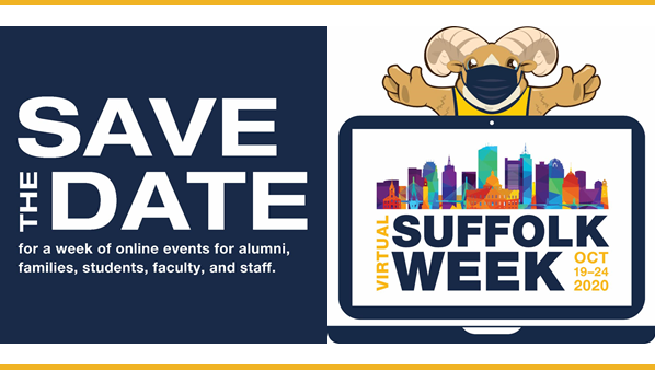 SuffolkAlumni's tweet photo. October 19 - 24, 2020

This fall, we are bringing the best of Suffolk directly to you with Suffolk Week! Whether you are near or far, our virtual experience is available for all members of our Suffolk community. 

#SuffolkWeek https://t.co/kgY1cXo4pk