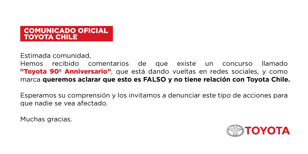 Comunicado Oficial Toyota Chile