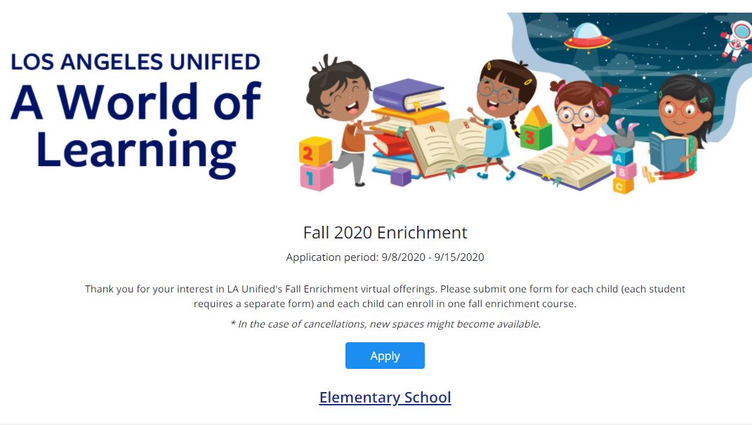 Today is the last day to sign up for Fall Enrichment courses. Click on the link below to register. enroll.lausd.net/en/enrichment