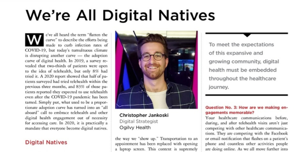OgilvyHealth's tweet photo. The traditional tech adoption life cycle has turned into an “all aboard” call to embrace #telehealth &amp; #DigitalHealth.

@cjankoski delivers 3 considerations to help health brands reimagine their engagement strategies in the wake of COVID-19. — https://t.co/VUoJGHf14v @PharmaVOICE https://t.co/TwnoHt69yr