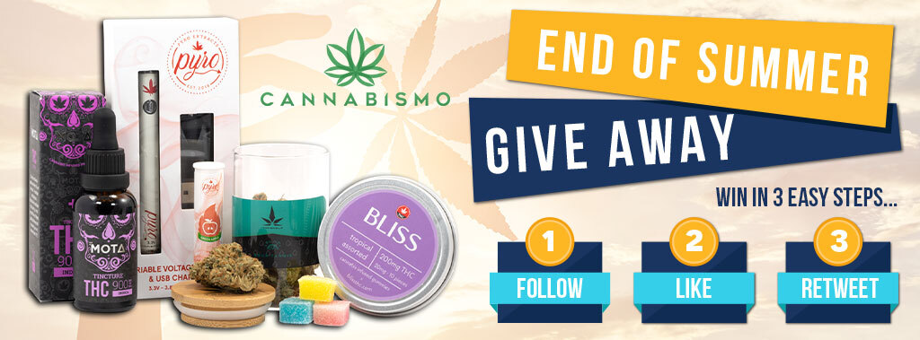 officialcbismo's tweet photo. ☀️END OF SUMMER #GIVEAWAY TIME! 🌿

Rules (Canada only):
- Follow / ❤️ / RT to enter!
- One entry per person
- Winner selected at random on Mon Sept 28th

Prizes: 
- 7g Sour Tangie (Top Shelf)
- Assorted Gummies (Bliss Edibles) 
- Ceramic Vape (Pyro)
- Indica THC Tincture (Mota) https://t.co/M4n2mxipoq
