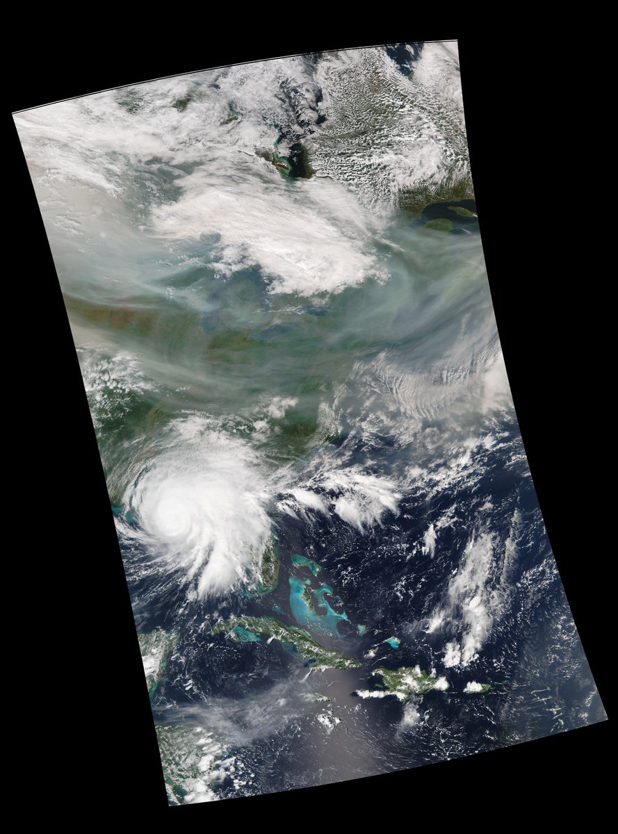 DAPS_Grad's tweet photo. The @CARE_HamptonU DBS received some incredible looking images and products this afternoon! The first image is a #VIIRS true-color image and clearly shows the #smoke that our region has been dealing with today, as well as a great look at #HurricaneSally! https://t.co/eelwdhBzD7