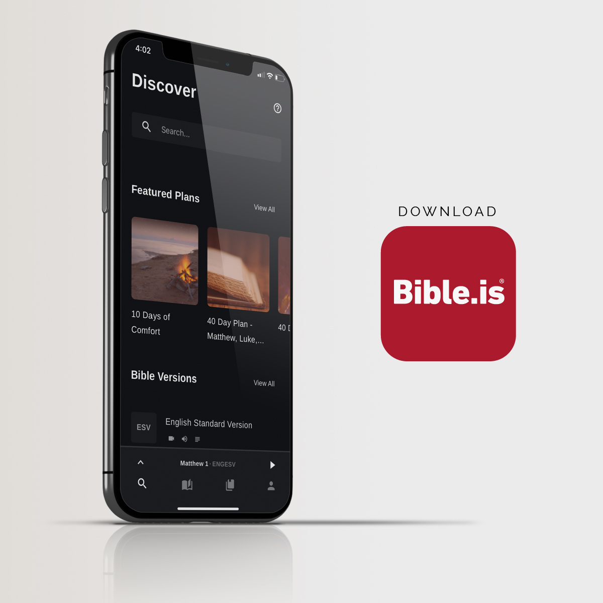 Find and create Scripture playlists on the free Bible.is app. Share them with your friends, family, and neighbors—even publicly on social media—so you can study God's Word together. Download for free today and dig into God's Word like never before.