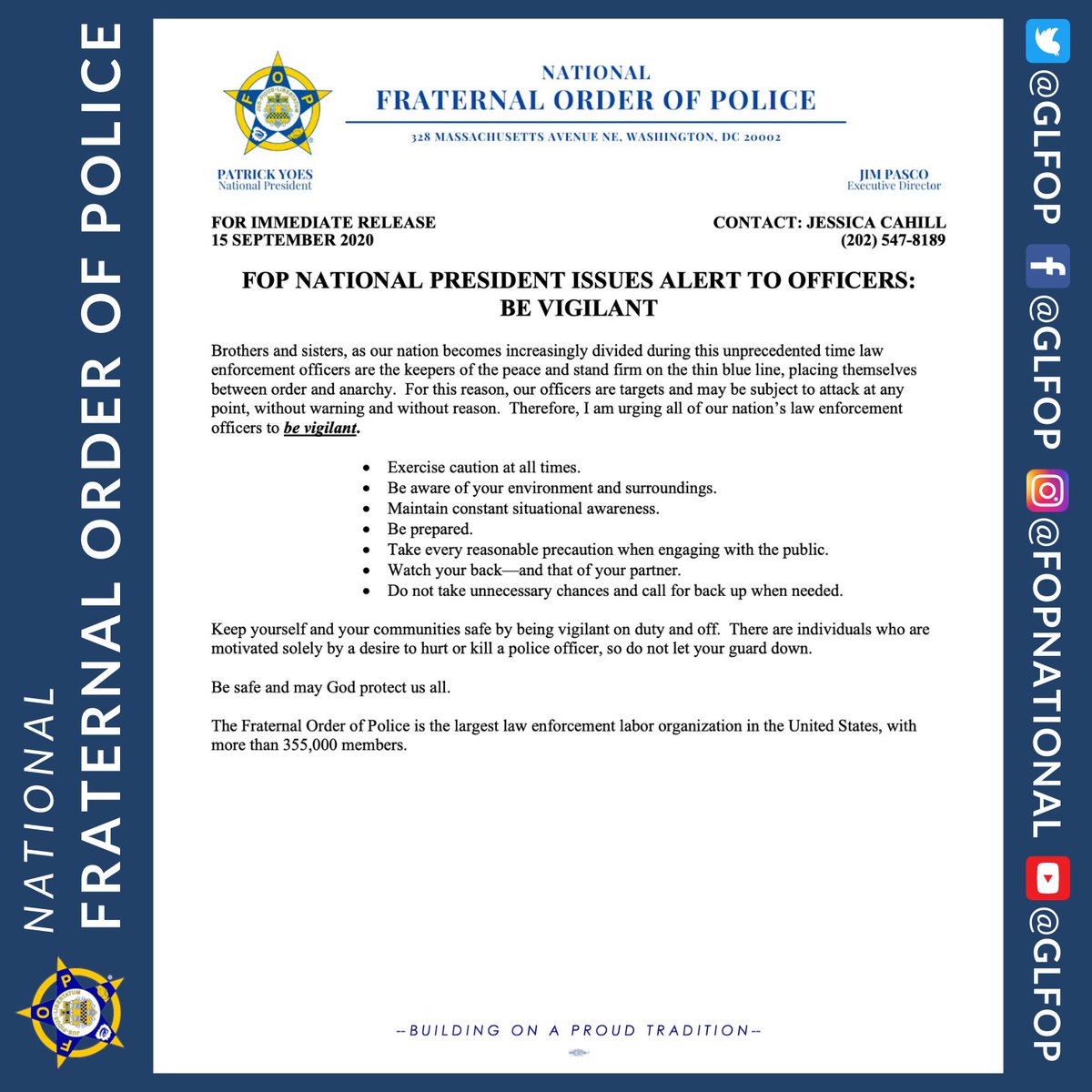 GLFOP's tweet image. ‼️⚠️OFFICER SAFETY ALERT⚠️‼️

Our officers are targets and may be subject to attack at any point, without warning and without reason. The FOP is urging all of #LawEnforcement to be vigilant.

We Are the #ThinBlueLine, standing firm between order &amp;amp; anarchy.